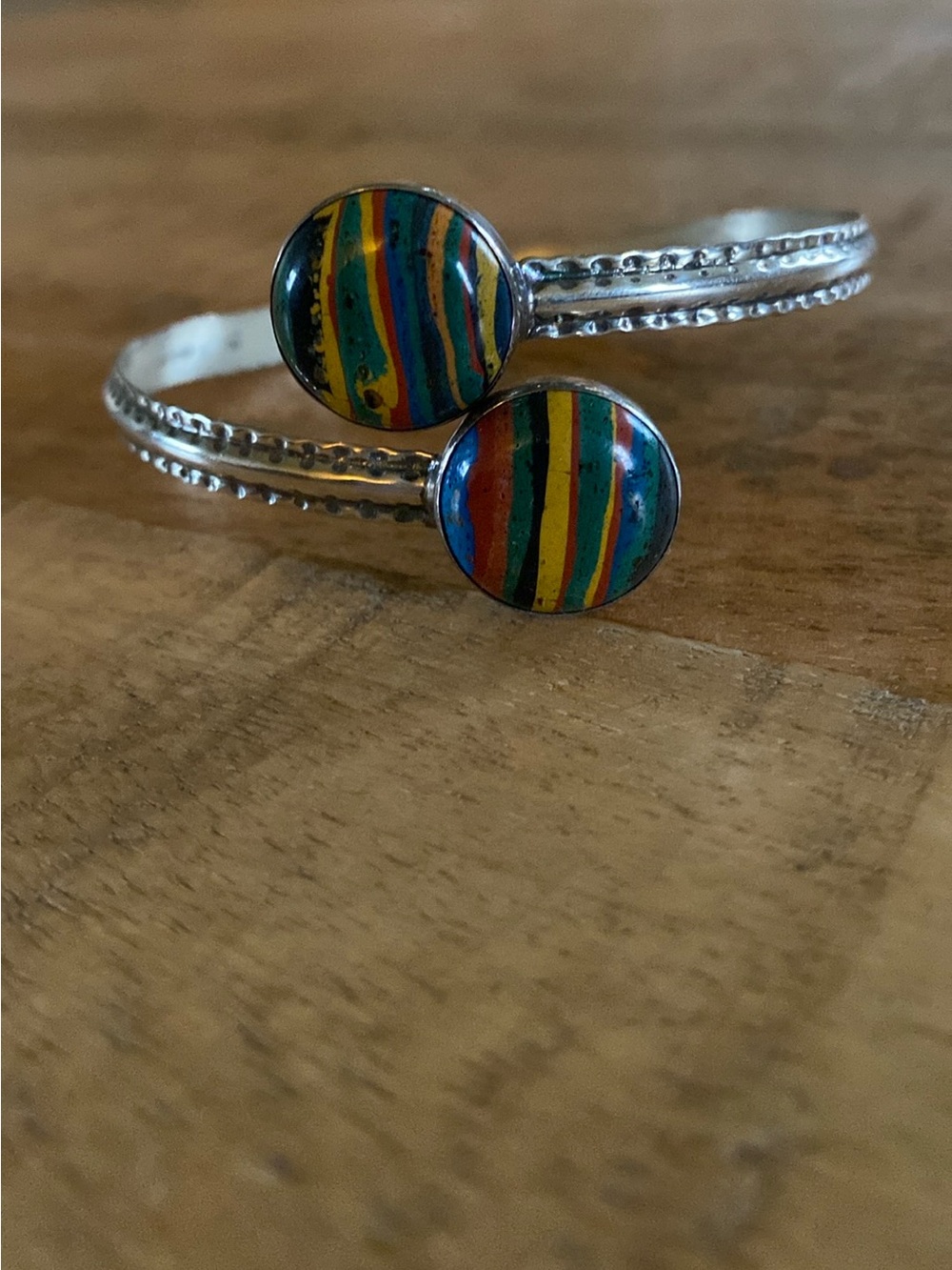 Jay King Rainbow Calsilica Sterling Silver Bypass Bangle Bracelet